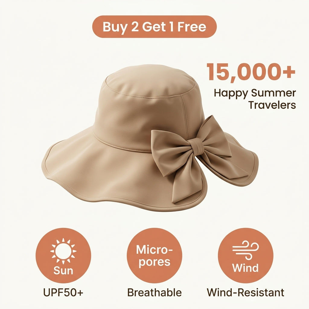 Women’s Bowknot Wide-Brim Sun Hat — Elegant Sun Coverage Without Heavy Summer Headwear