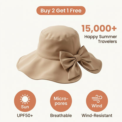 Women’s Bowknot Wide-Brim Sun Hat — Elegant Sun Coverage Without Heavy Summer Headwear