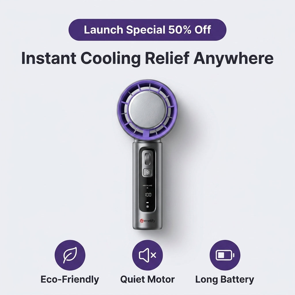 Handheld Bladeless LED Fan — Stay Cool Without Exposed Fan Blades
