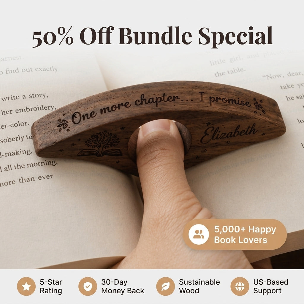 Personalized Wooden Book Page Holder — Read One-Handed Without Losing Your Page