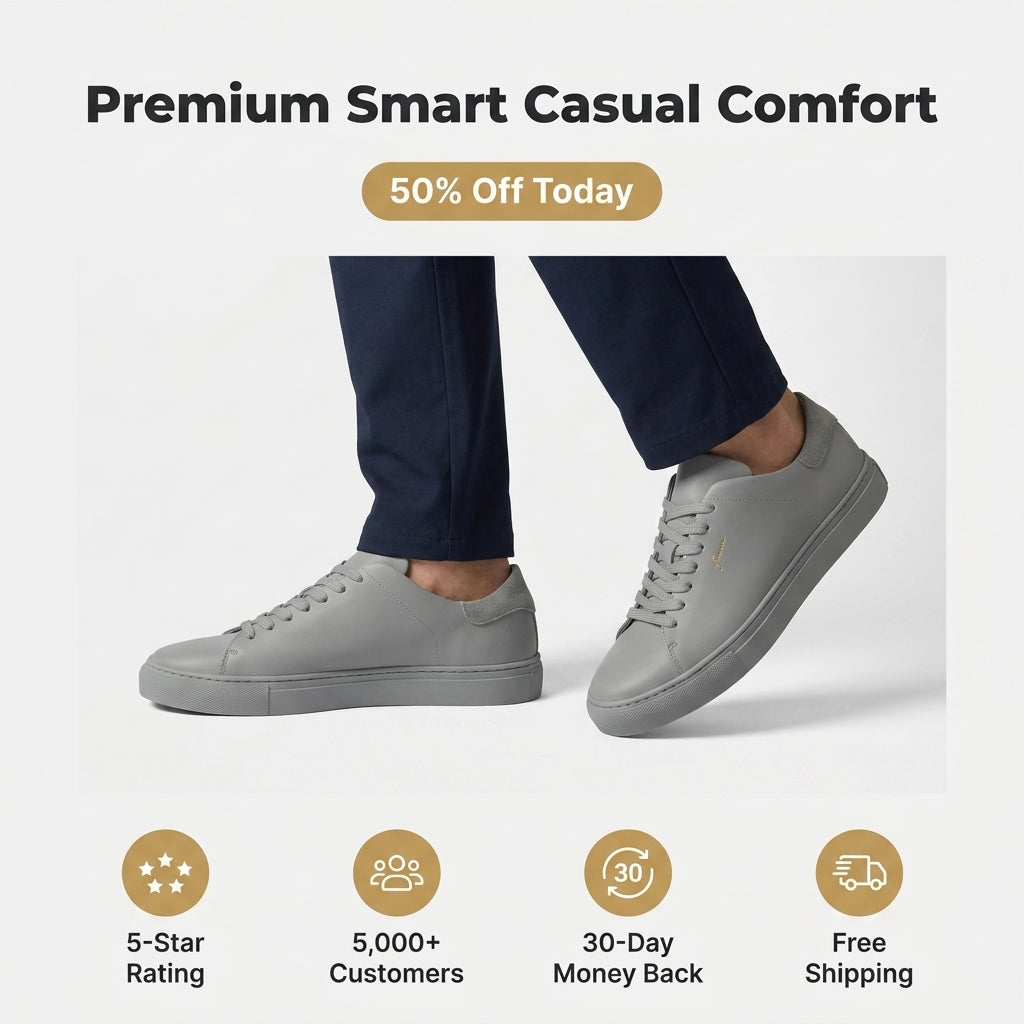 Grey Leather Sneakers — Smart Casual Style Without Stiff Dress Shoes