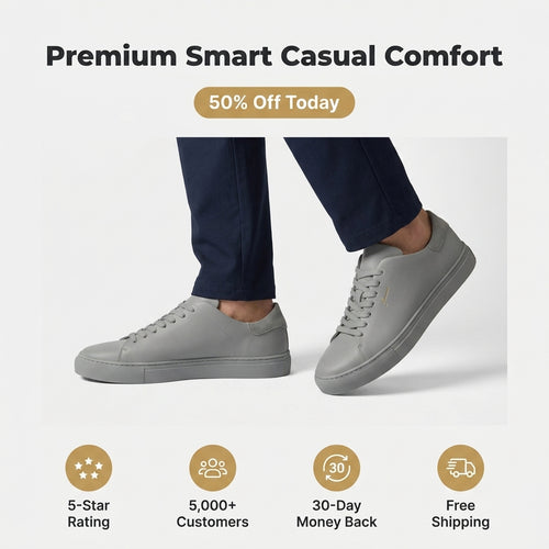 Grey Leather Sneakers — Smart Casual Style Without Stiff Dress Shoes