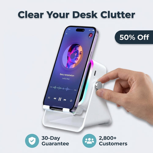 5-in-1 Wireless Charging Speaker Stand — Charge, Play Music & Light Your Space With One Device