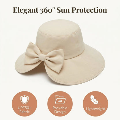 Women’s Bowknot Wide-Brim Sun Hat — Elegant Sun Coverage Without Heavy Summer Headwear