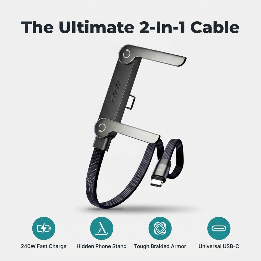 2-in-1 Fast Charging Cable — Charge Your Phone Without Holding It Up