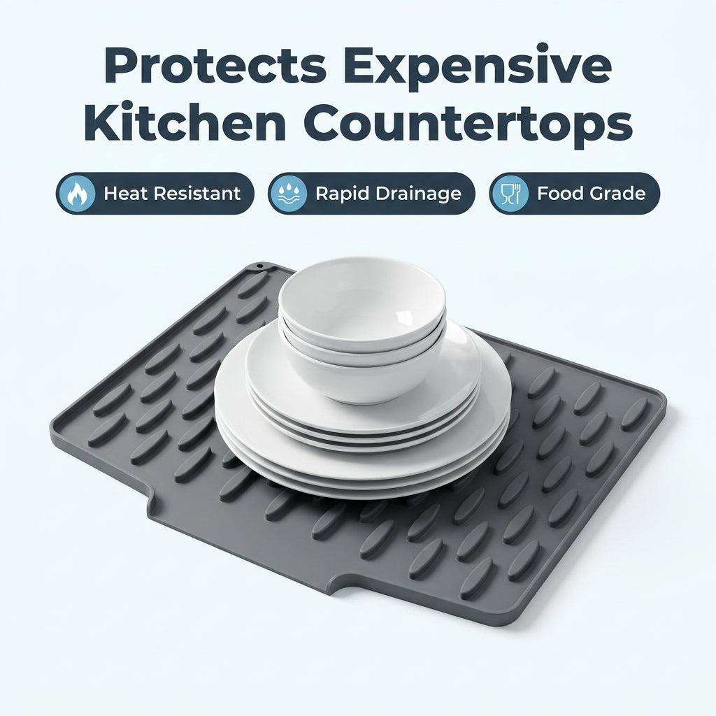 Silicone Drying & Heat-Resistant Mat — Dry Dishes & Protect Counters Without Bulky Racks