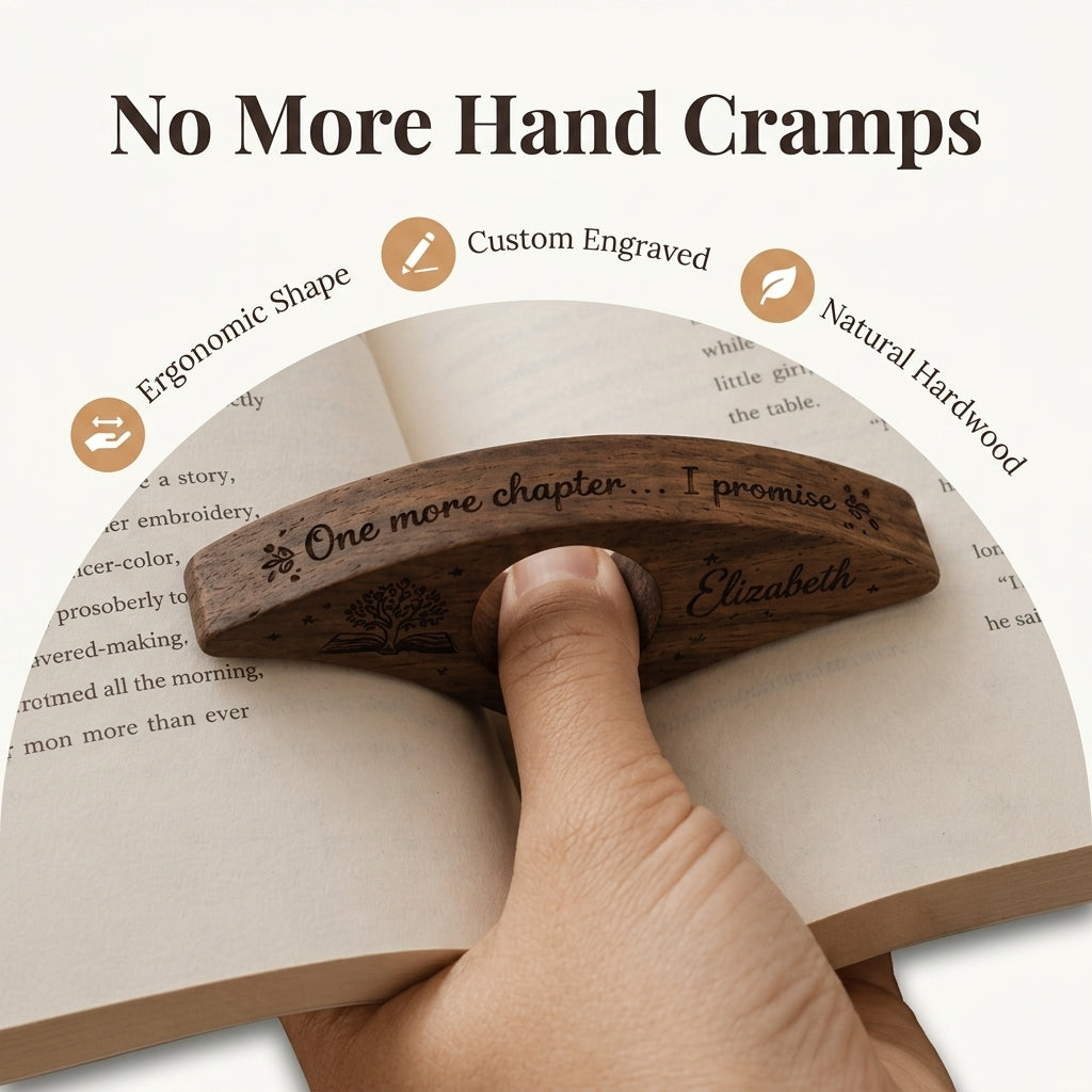 Personalized Wooden Book Page Holder — Read One-Handed Without Losing Your Page