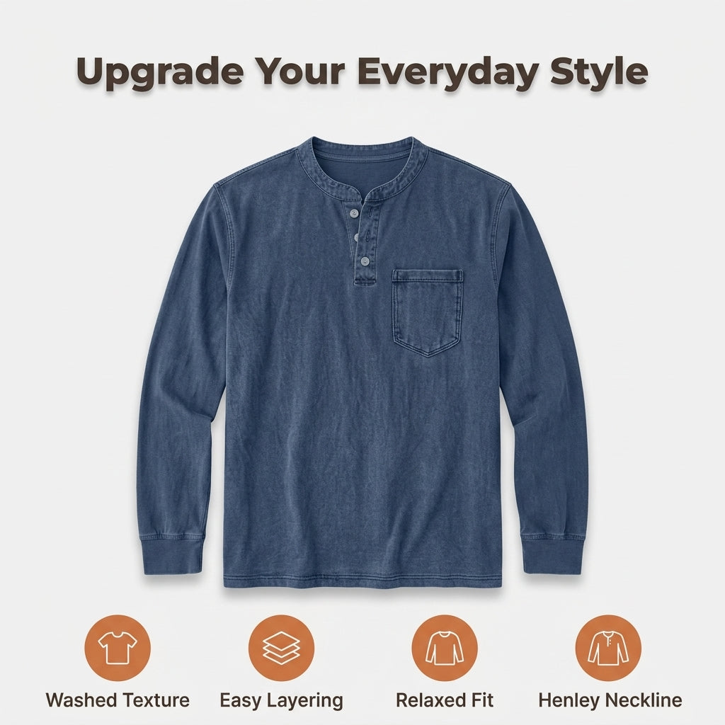 Retro Henley Long-Sleeve Shirt — Clean Vintage Style Without Stiff Formal Shirts