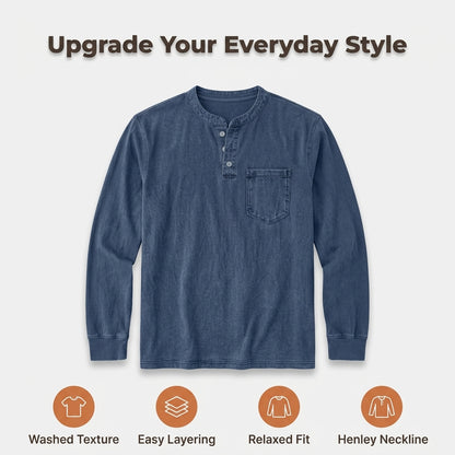 Retro Henley Long-Sleeve Shirt — Clean Vintage Style Without Stiff Formal Shirts