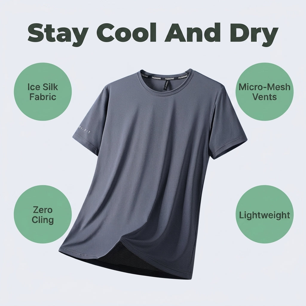 Ice Silk Round Neck T-Shirt — Stay Cool Without Heavy Summer Shirts