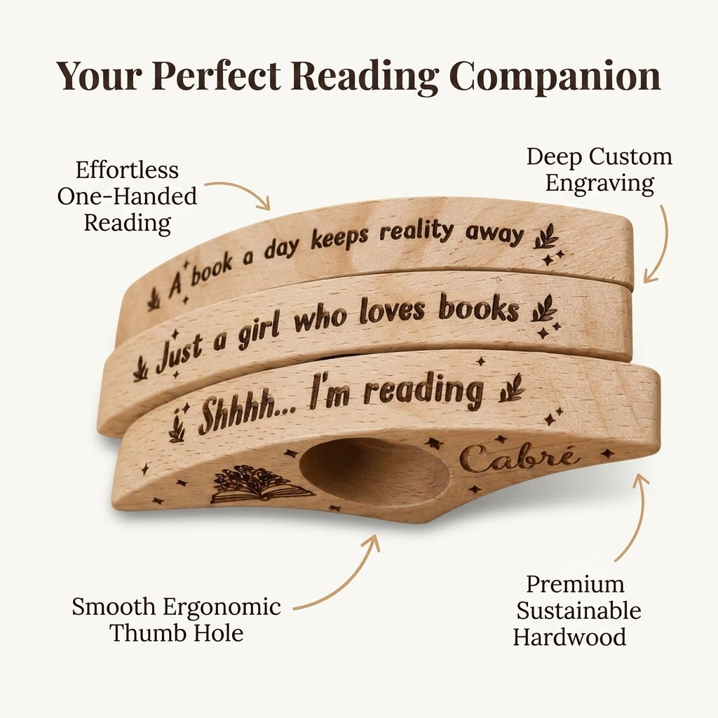Personalized Wooden Book Page Holder — Read One-Handed Without Losing Your Page