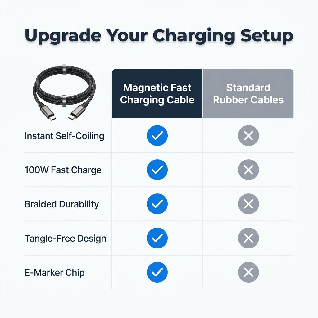 Magnetic Anti-Tangle Charging Cable — Fast Charging Without The Cable Clutter