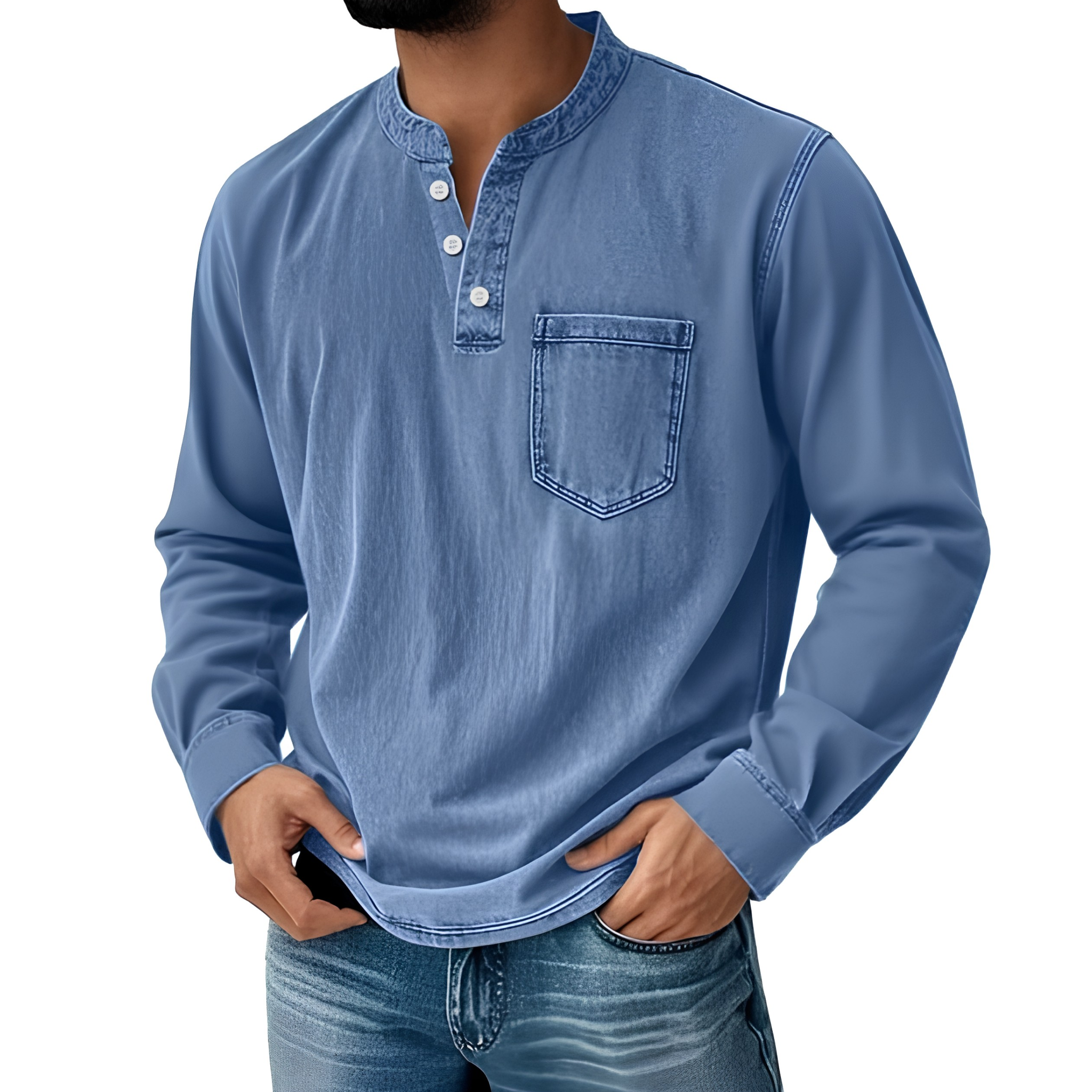 Retro Henley Long-Sleeve Shirt — Clean Vintage Style Without Stiff Formal Shirts