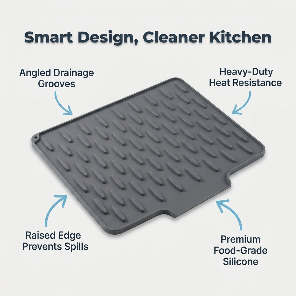 Silicone Drying & Heat-Resistant Mat — Dry Dishes & Protect Counters Without Bulky Racks