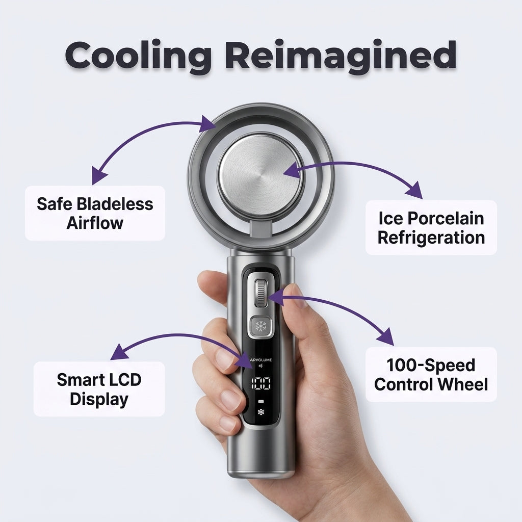 Handheld Bladeless LED Fan — Stay Cool Without Exposed Fan Blades