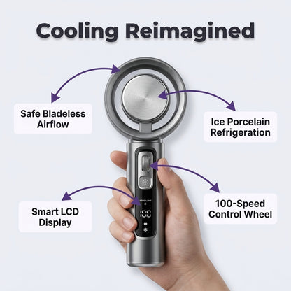 Handheld Bladeless LED Fan — Stay Cool Without Exposed Fan Blades