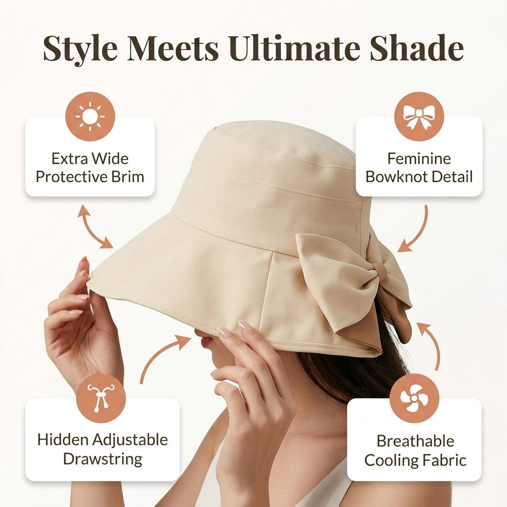 Women’s Bowknot Wide-Brim Sun Hat — Elegant Sun Coverage Without Heavy Summer Headwear