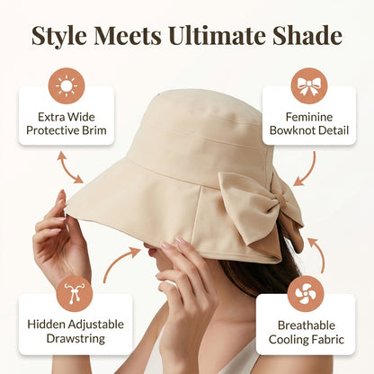 Women’s Bowknot Wide-Brim Sun Hat — Elegant Sun Coverage Without Heavy Summer Headwear