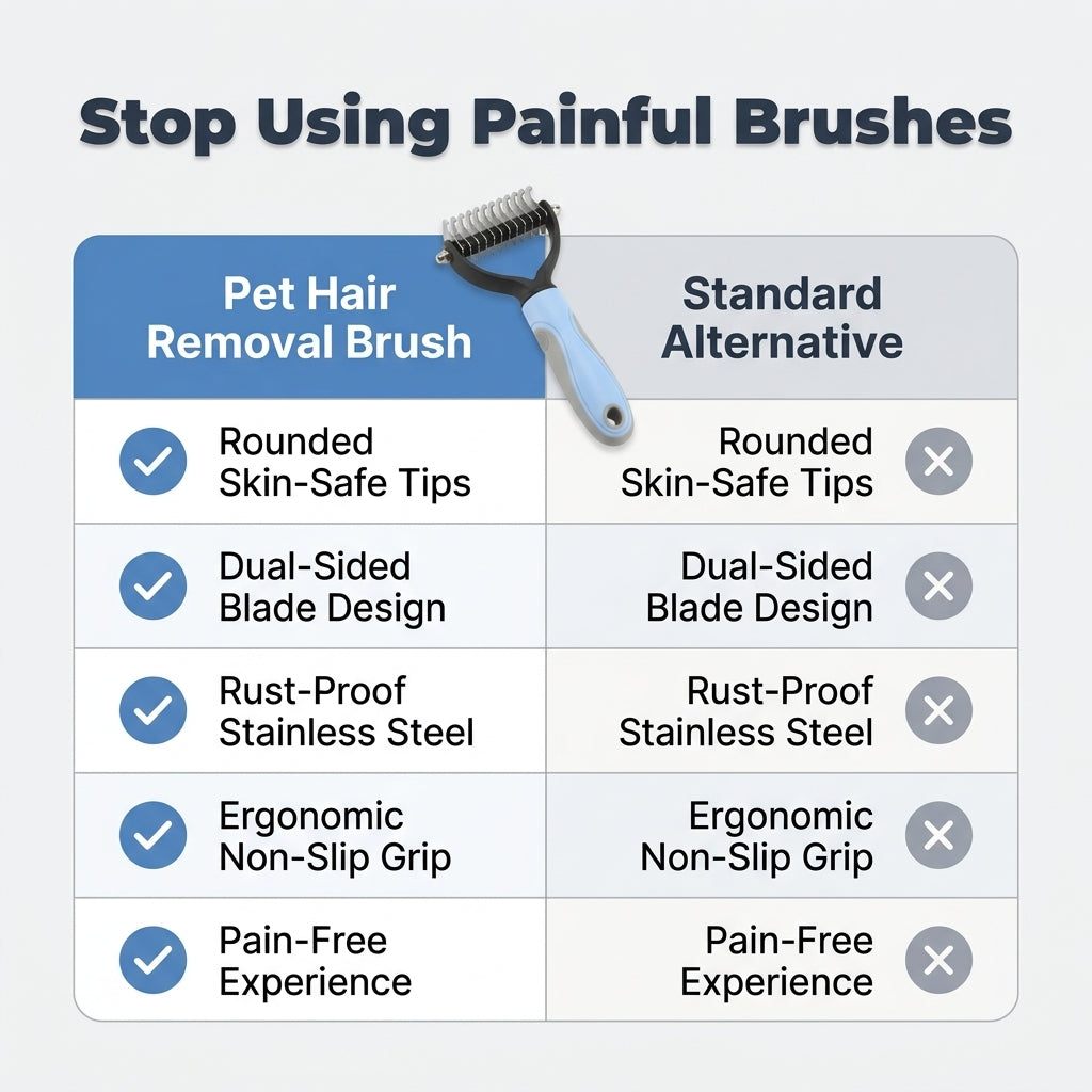 Pet Hair Removal Grooming Comb — Remove Loose Fur Without Painful Pulling