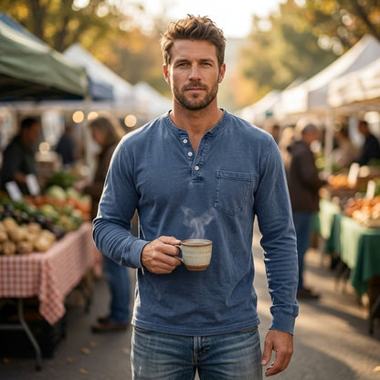 Retro Henley Long-Sleeve Shirt — Clean Vintage Style Without Stiff Formal Shirts