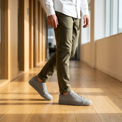 Grey Leather Sneakers — Smart Casual Style Without Stiff Dress Shoes