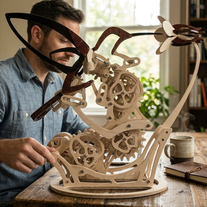 Wooden Kinetic Hummingbird Sculpture — Bring Hand-Powered Motion & Natural Beauty Into Your Space