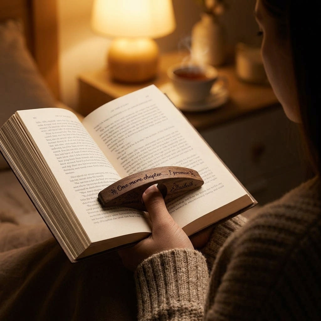 Personalized Wooden Book Page Holder — Read One-Handed Without Losing Your Page