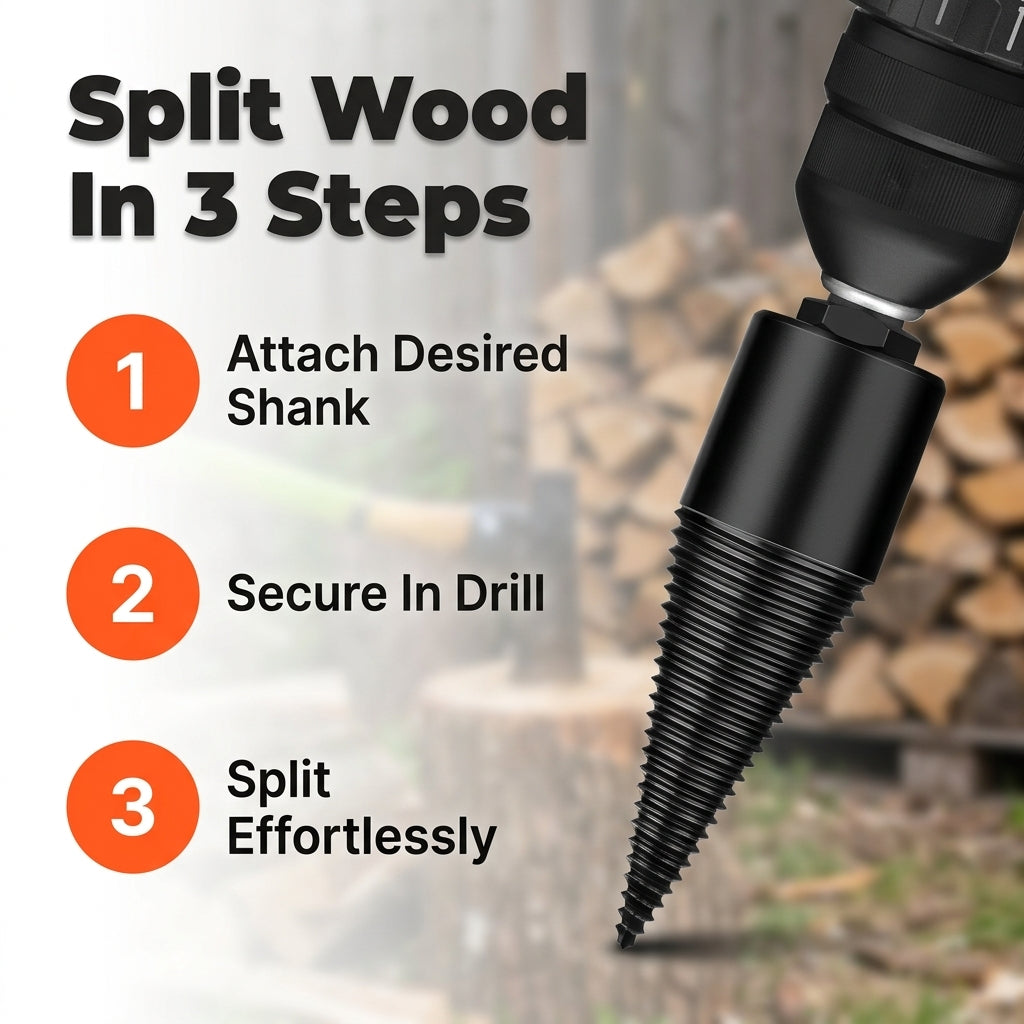 Firewood Drill Bit System — Split Firewood Faster Without Repeated Axe Swings