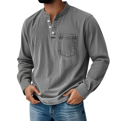 Retro Henley Long-Sleeve Shirt — Clean Vintage Style Without Stiff Formal Shirts