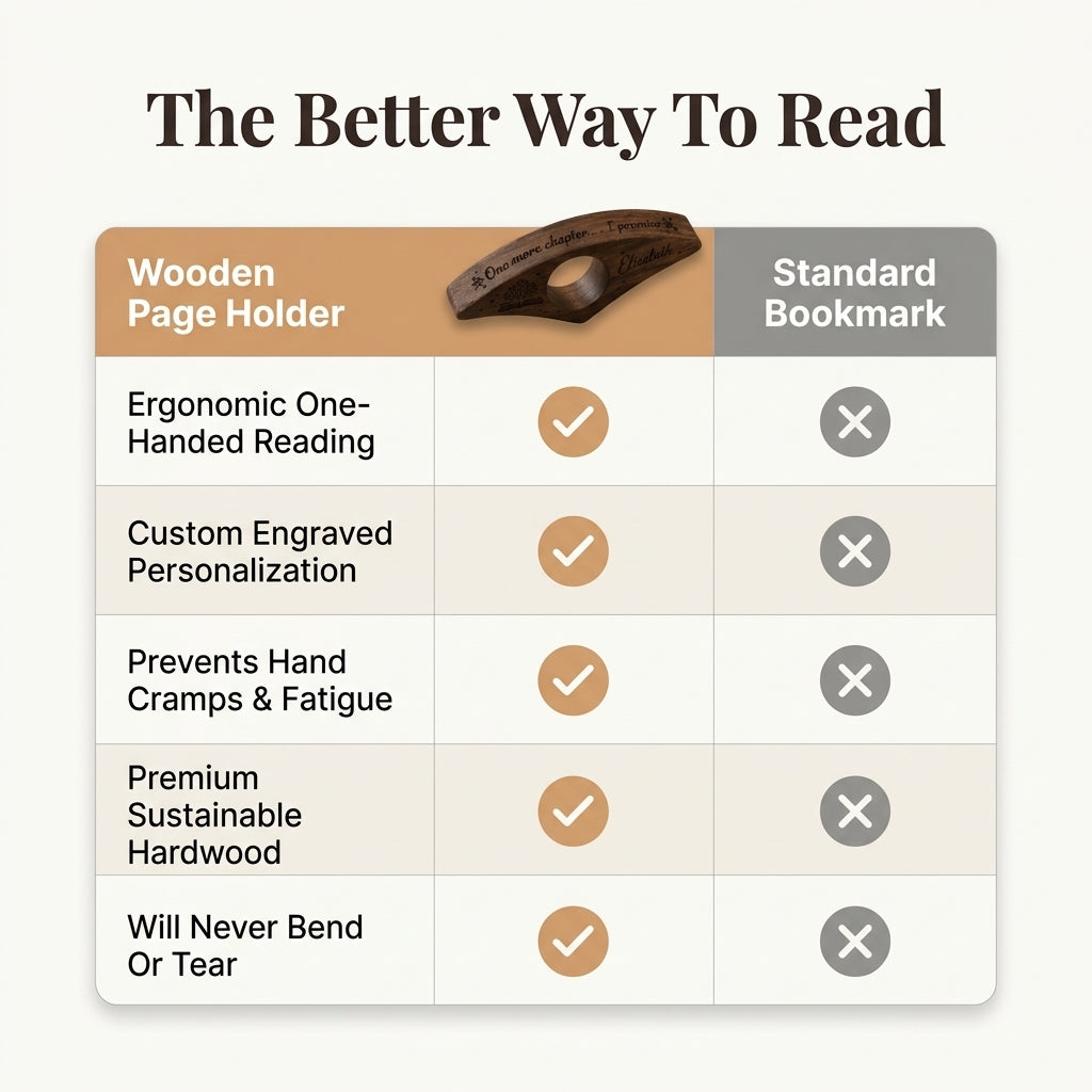 Personalized Wooden Book Page Holder — Read One-Handed Without Losing Your Page