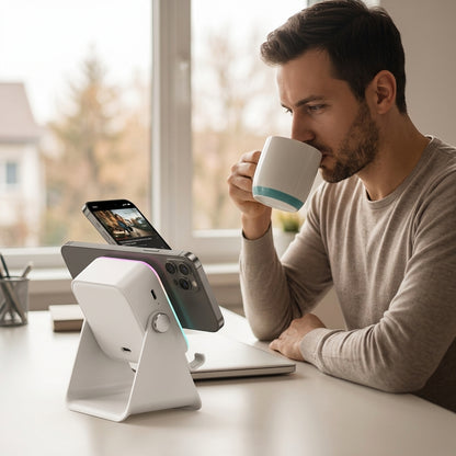 5-in-1 Wireless Charging Speaker Stand — Charge, Play Music & Light Your Space With One Device