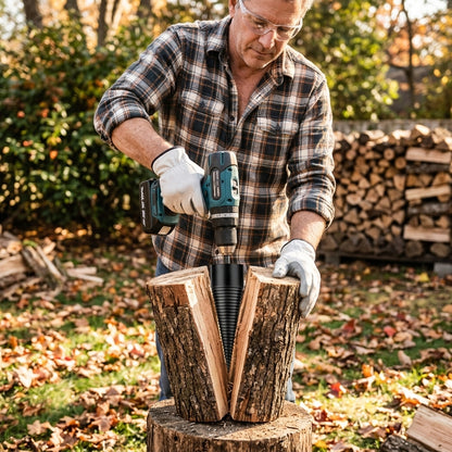 Firewood Drill Bit System — Split Firewood Faster Without Repeated Axe Swings