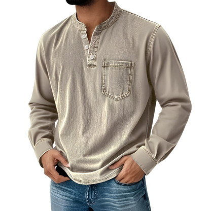 Retro Henley Long-Sleeve Shirt — Clean Vintage Style Without Stiff Formal Shirts