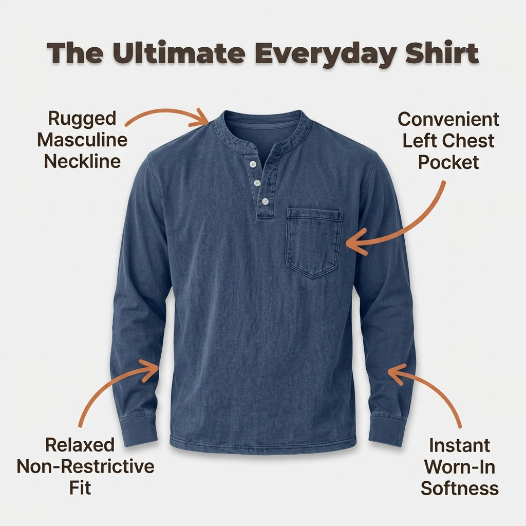 Retro Henley Long-Sleeve Shirt — Clean Vintage Style Without Stiff Formal Shirts