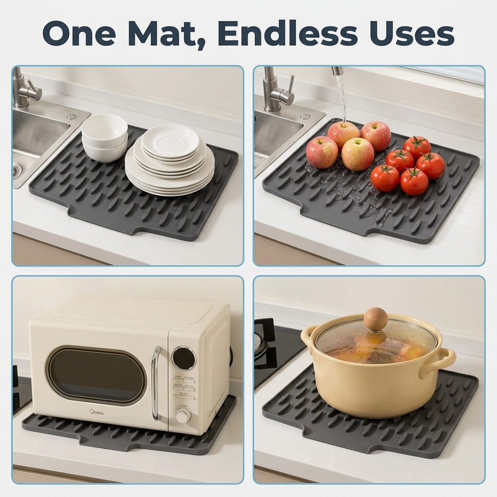 Silicone Drying & Heat-Resistant Mat — Dry Dishes & Protect Counters Without Bulky Racks
