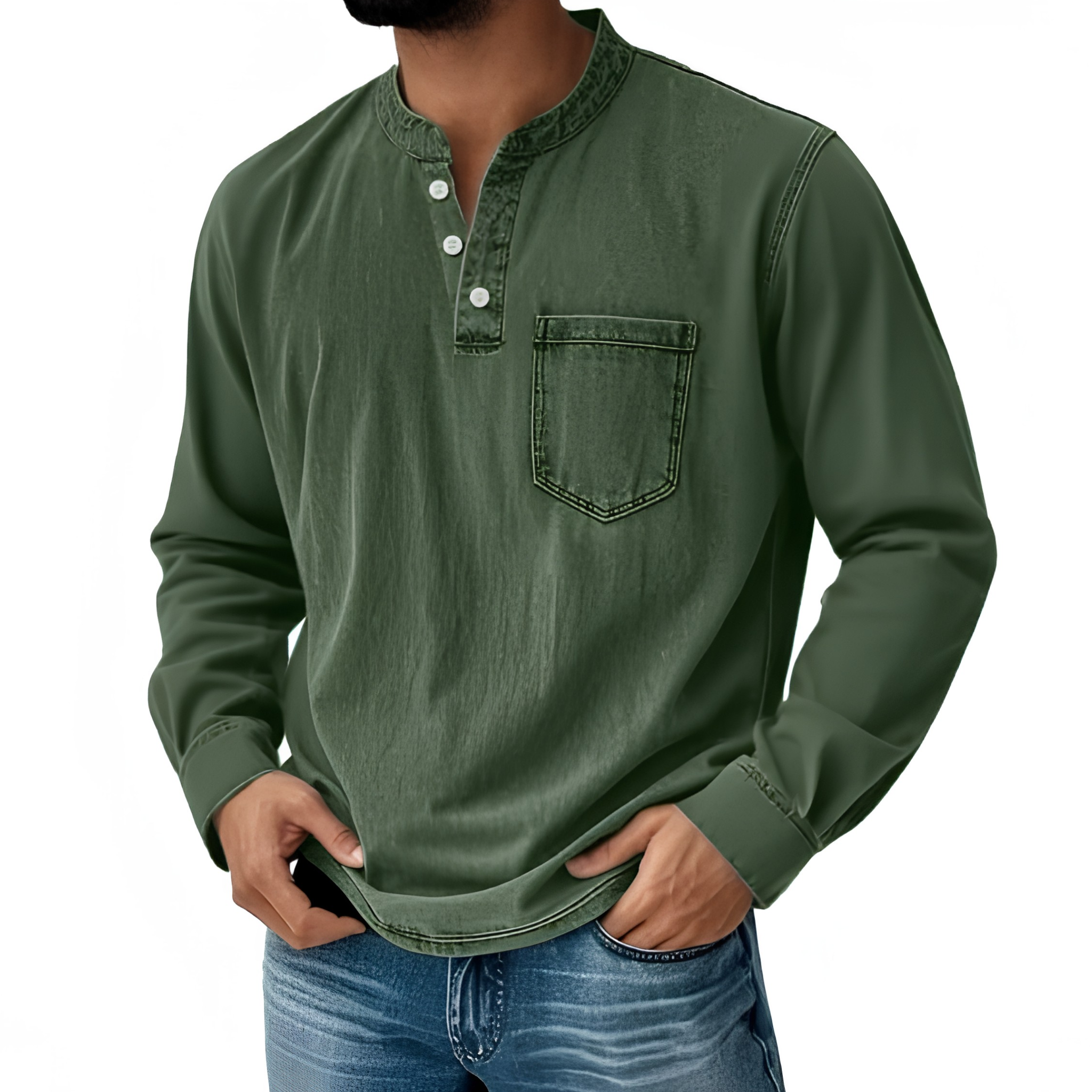Retro Henley Long-Sleeve Shirt — Clean Vintage Style Without Stiff Formal Shirts