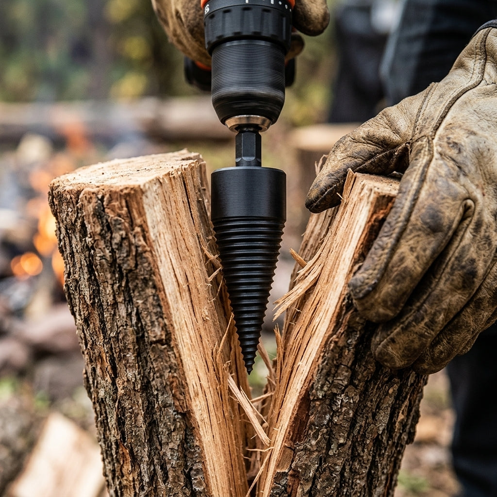 Firewood Drill Bit System — Split Firewood Faster Without Repeated Axe Swings