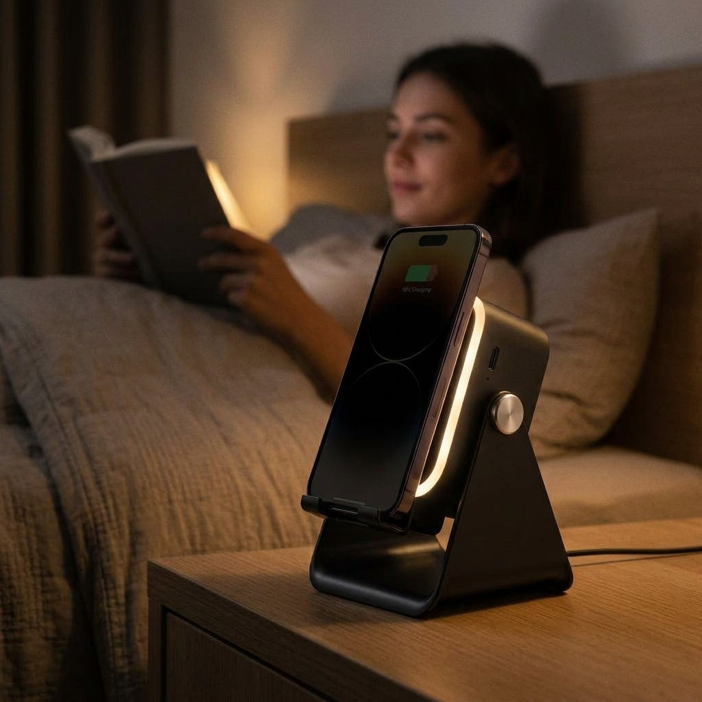 5-in-1 Wireless Charging Speaker Stand — Charge, Play Music & Light Your Space With One Device