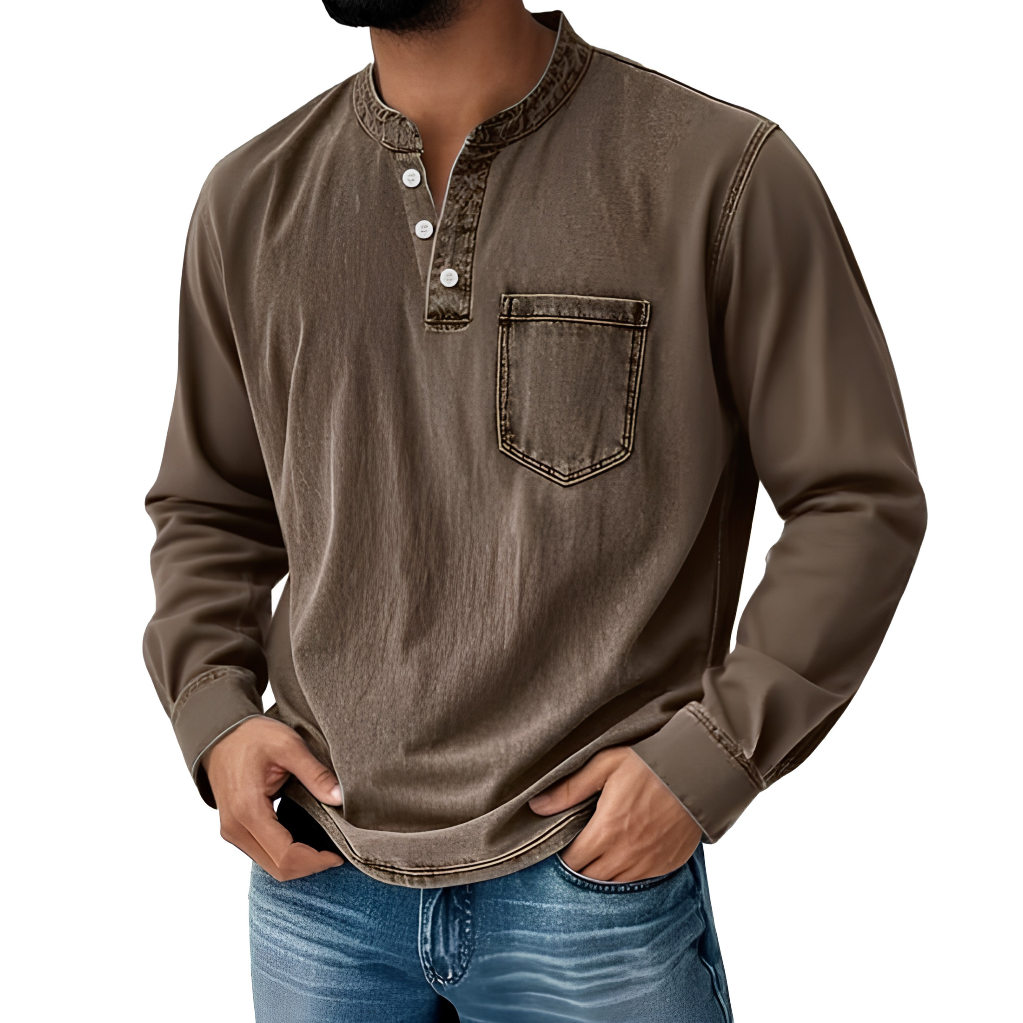 Retro Henley Long-Sleeve Shirt — Clean Vintage Style Without Stiff Formal Shirts