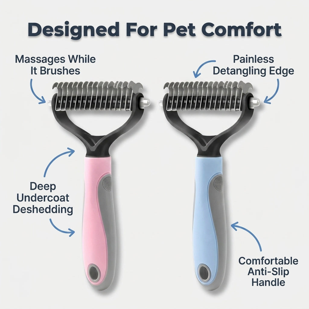 Pet Hair Removal Grooming Comb — Remove Loose Fur Without Painful Pulling
