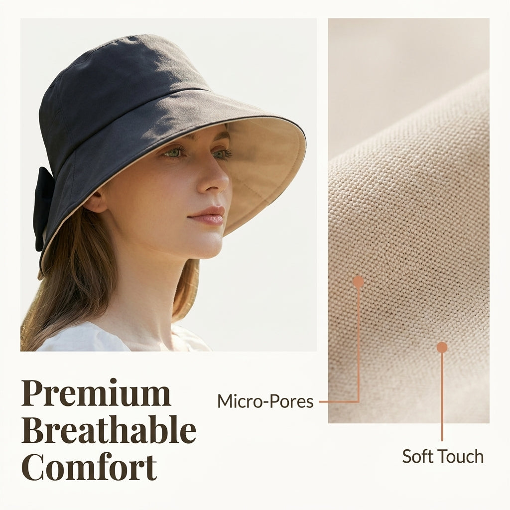 Women’s Bowknot Wide-Brim Sun Hat — Elegant Sun Coverage Without Heavy Summer Headwear