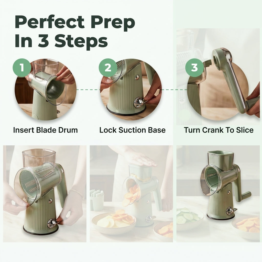 Rotary Vegetable Slicer — Slice, Shred & Grate Fresh Ingredients In Seconds