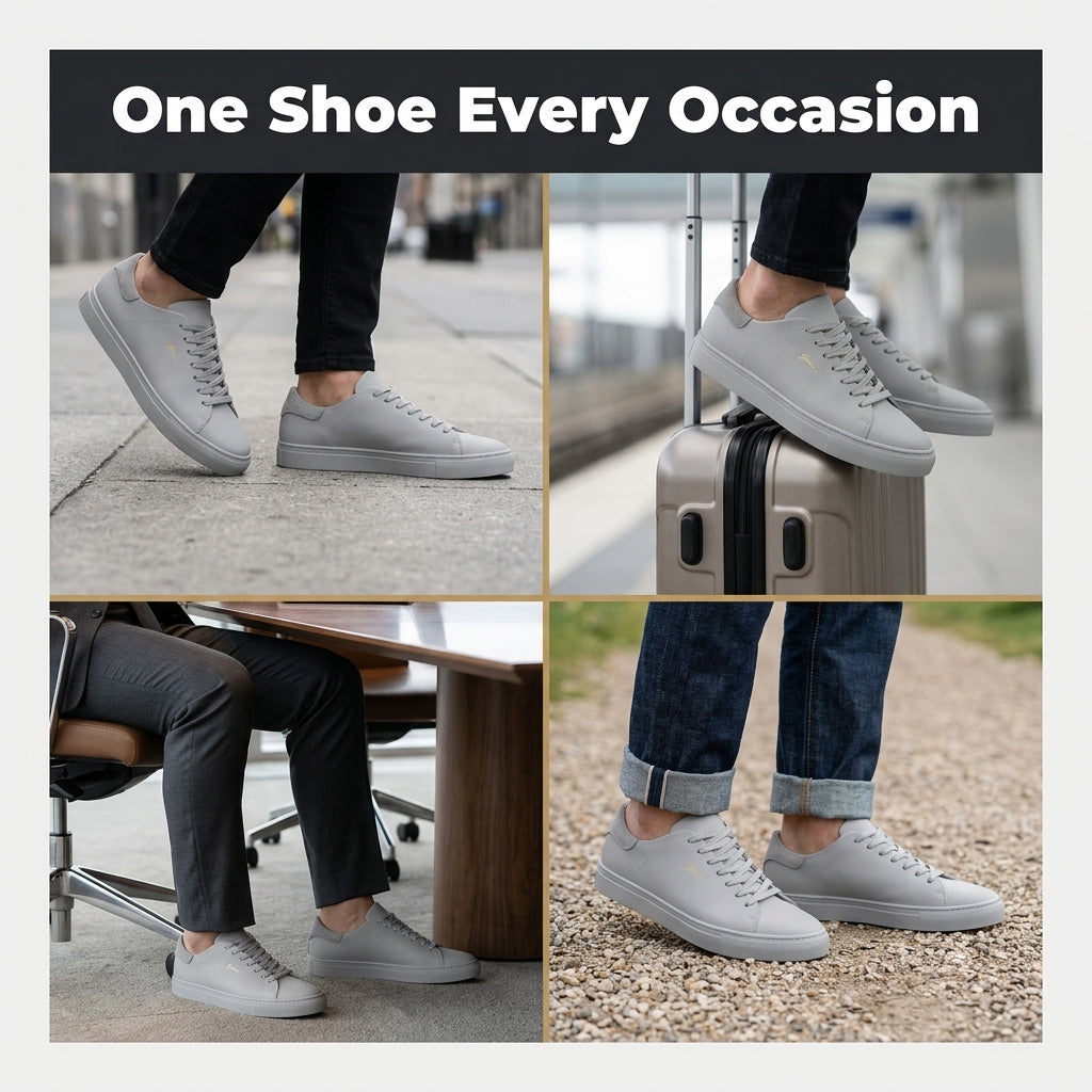 Grey Leather Sneakers — Smart Casual Style Without Stiff Dress Shoes