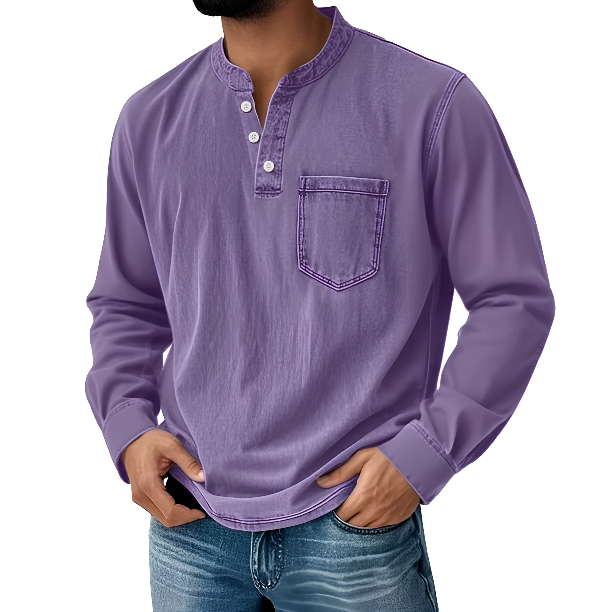 Retro Henley Long-Sleeve Shirt — Clean Vintage Style Without Stiff Formal Shirts