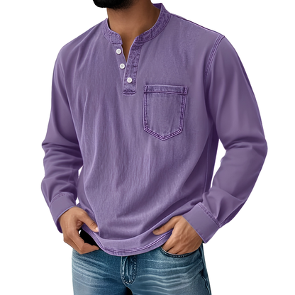 Retro Henley Long-Sleeve Shirt — Clean Vintage Style Without Stiff Formal Shirts