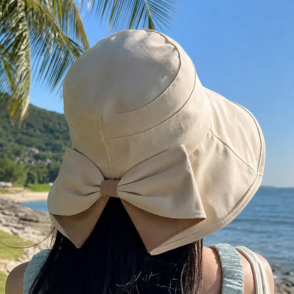 Women’s Bowknot Wide-Brim Sun Hat — Elegant Sun Coverage Without Heavy Summer Headwear